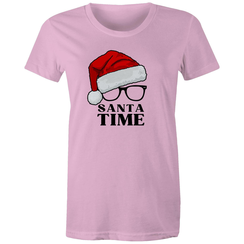 Santa Time - Womens T-shirt Pink Womens Christmas T-shirt Christmas Printed In Australia
