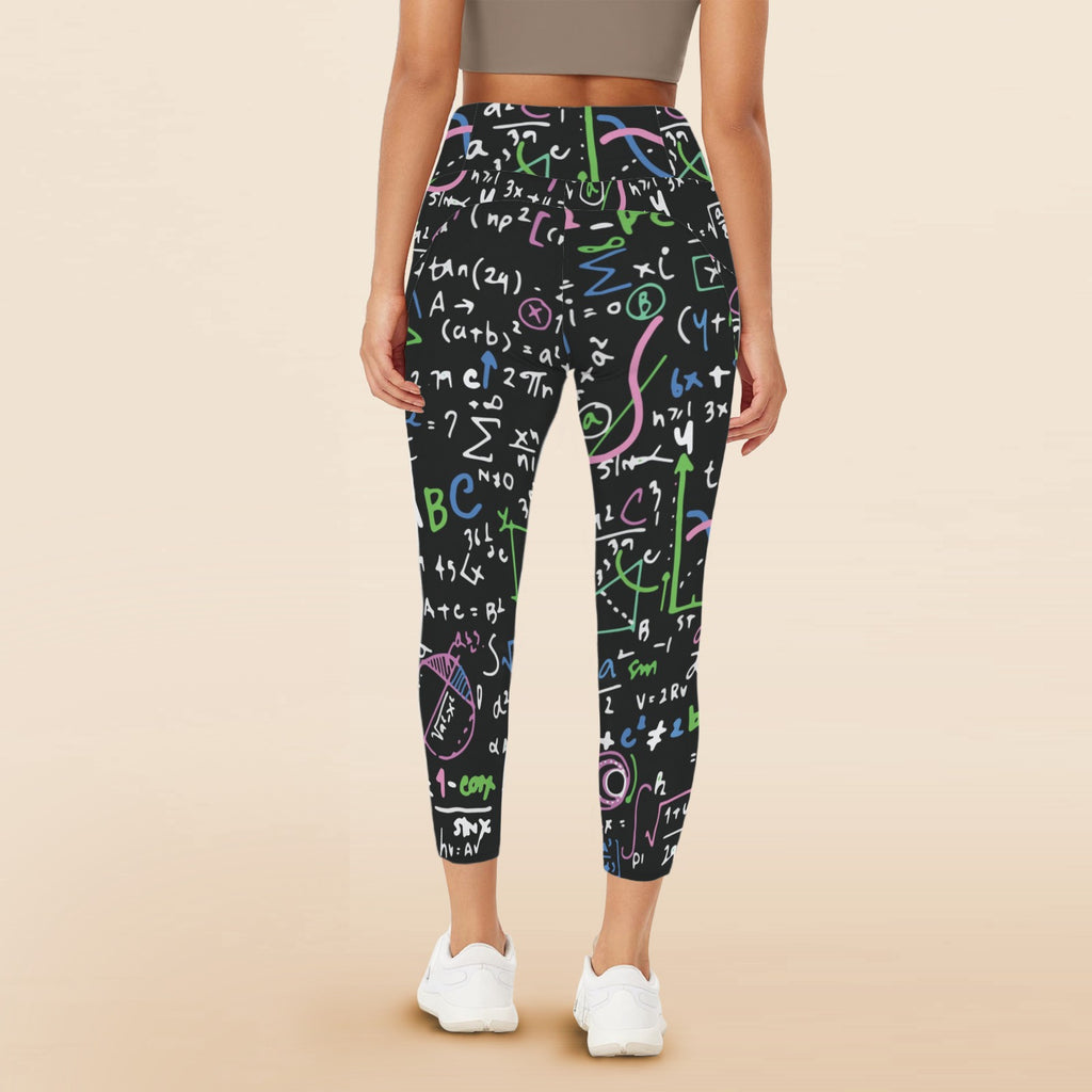 Equations In Green And Pink - Women's High Waist Pockets Yoga Leggings