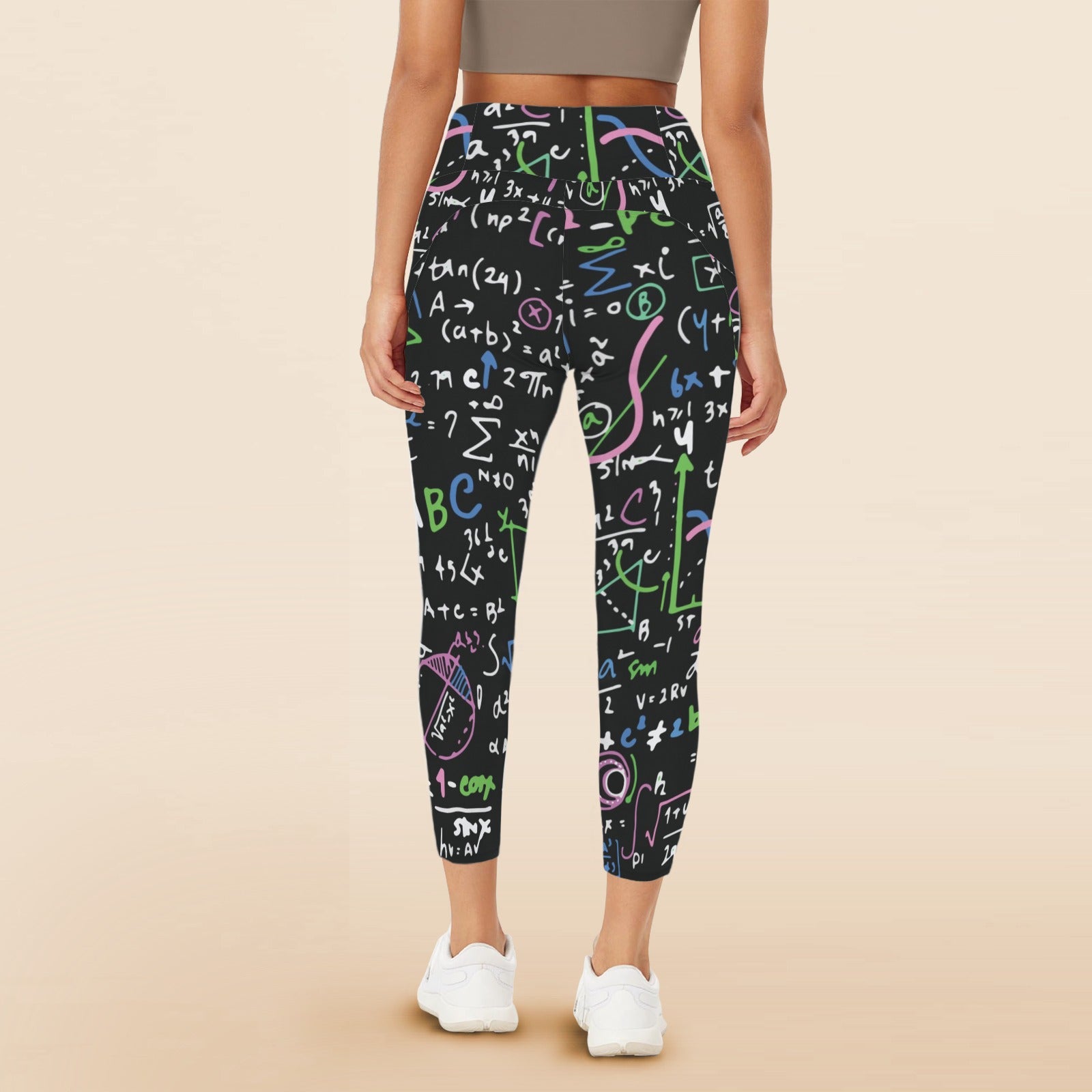 Equations In Green And Pink - Women's High Waist Pockets Yoga Leggings