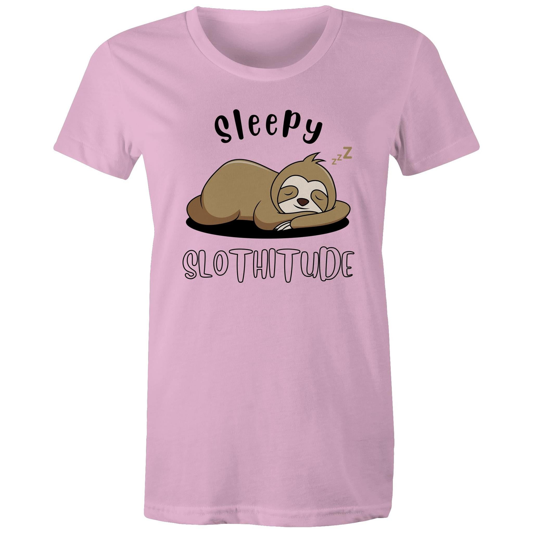 Sleepy Slothitude, Sloth - Womens T-shirt Pink Womens T-shirt animal Printed In Australia