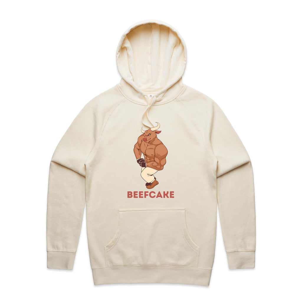 Beefcake, Gym Bull - Mens Hoodie Ecru Mens Hoodie animal Fitness Printed In Australia