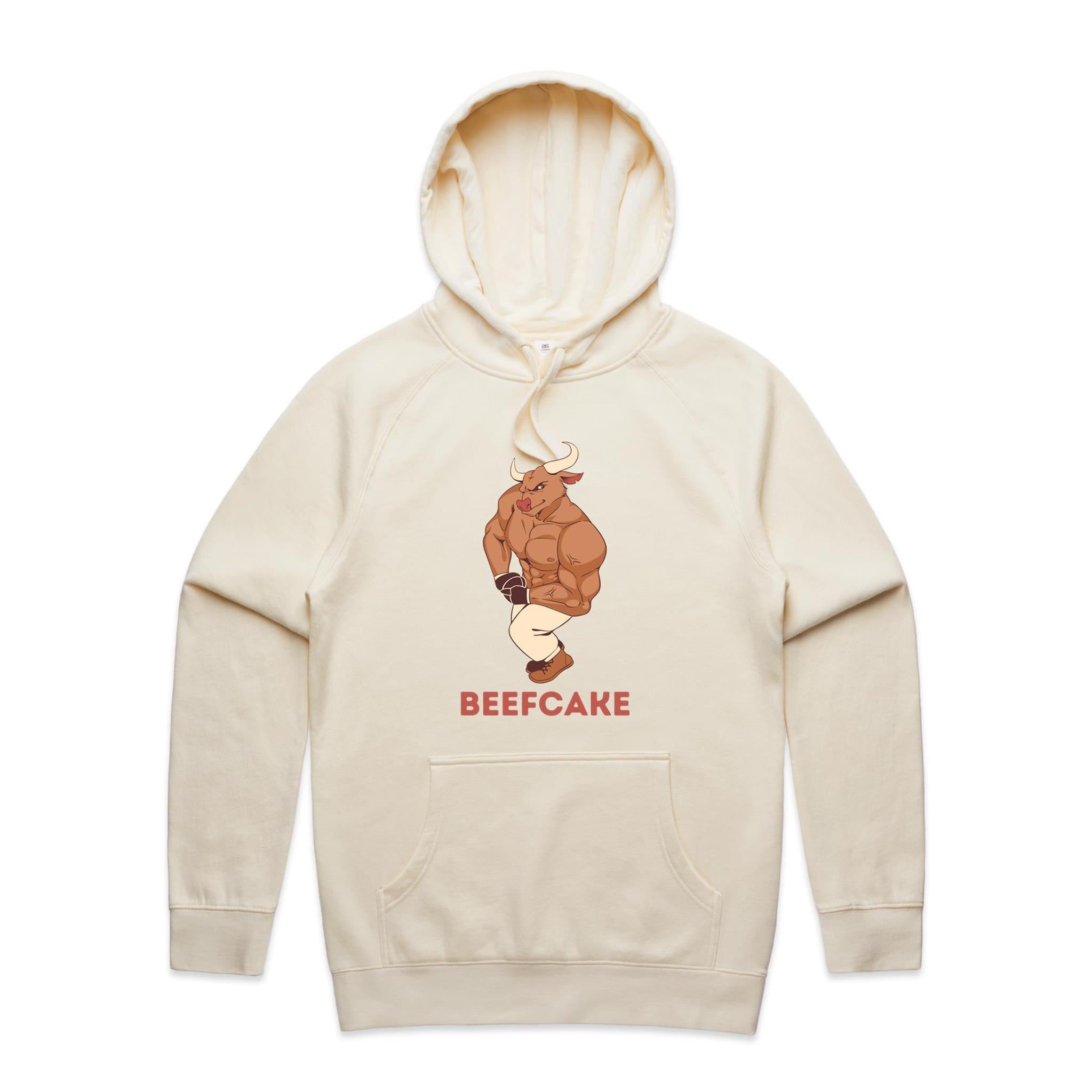 Beefcake, Gym Bull - Mens Hoodie Ecru Mens Hoodie animal Fitness Printed In Australia
