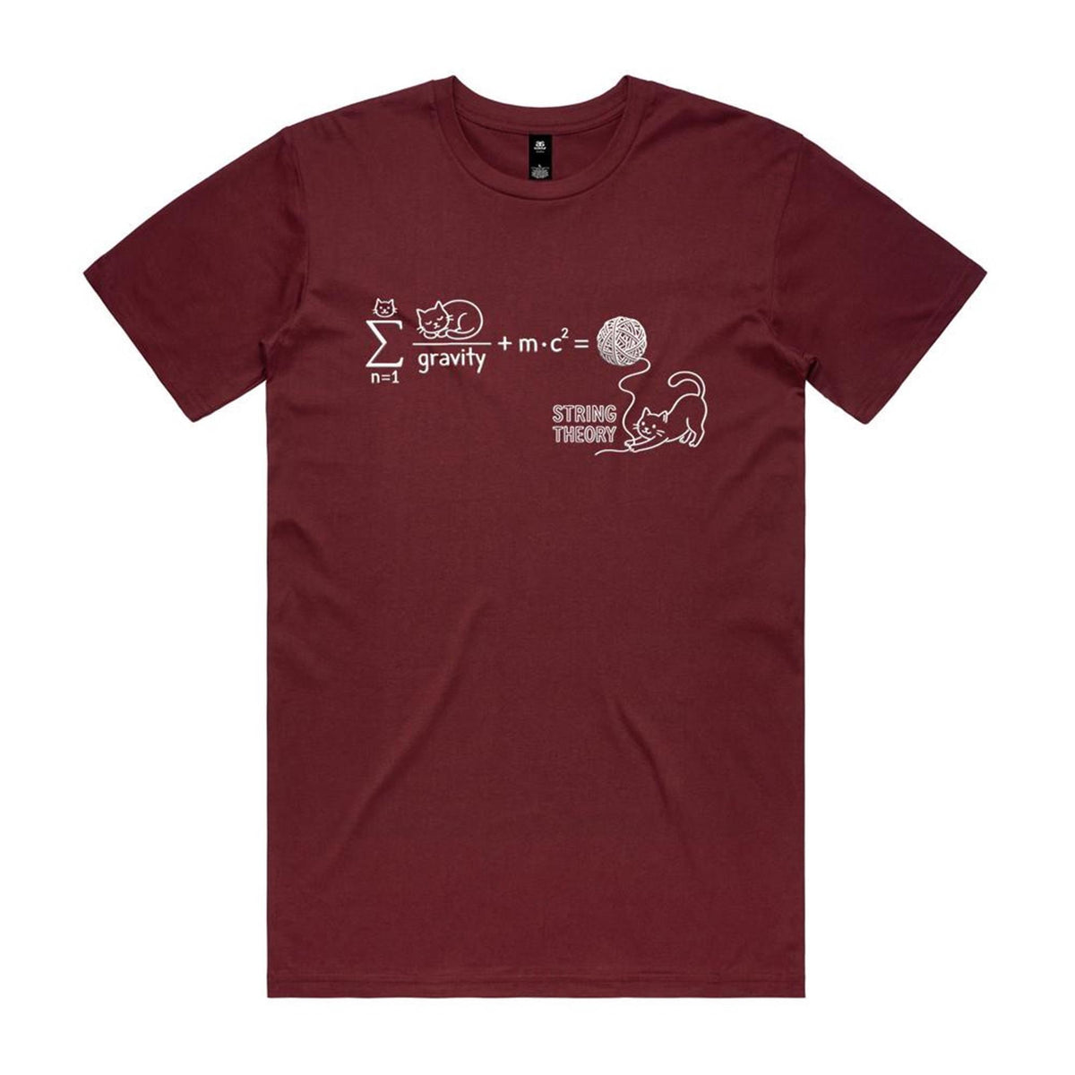 Cat String Theory Physics Men's AS Colour T-shirt Burgundy Mens T-shirt animal Printed In Australia Science