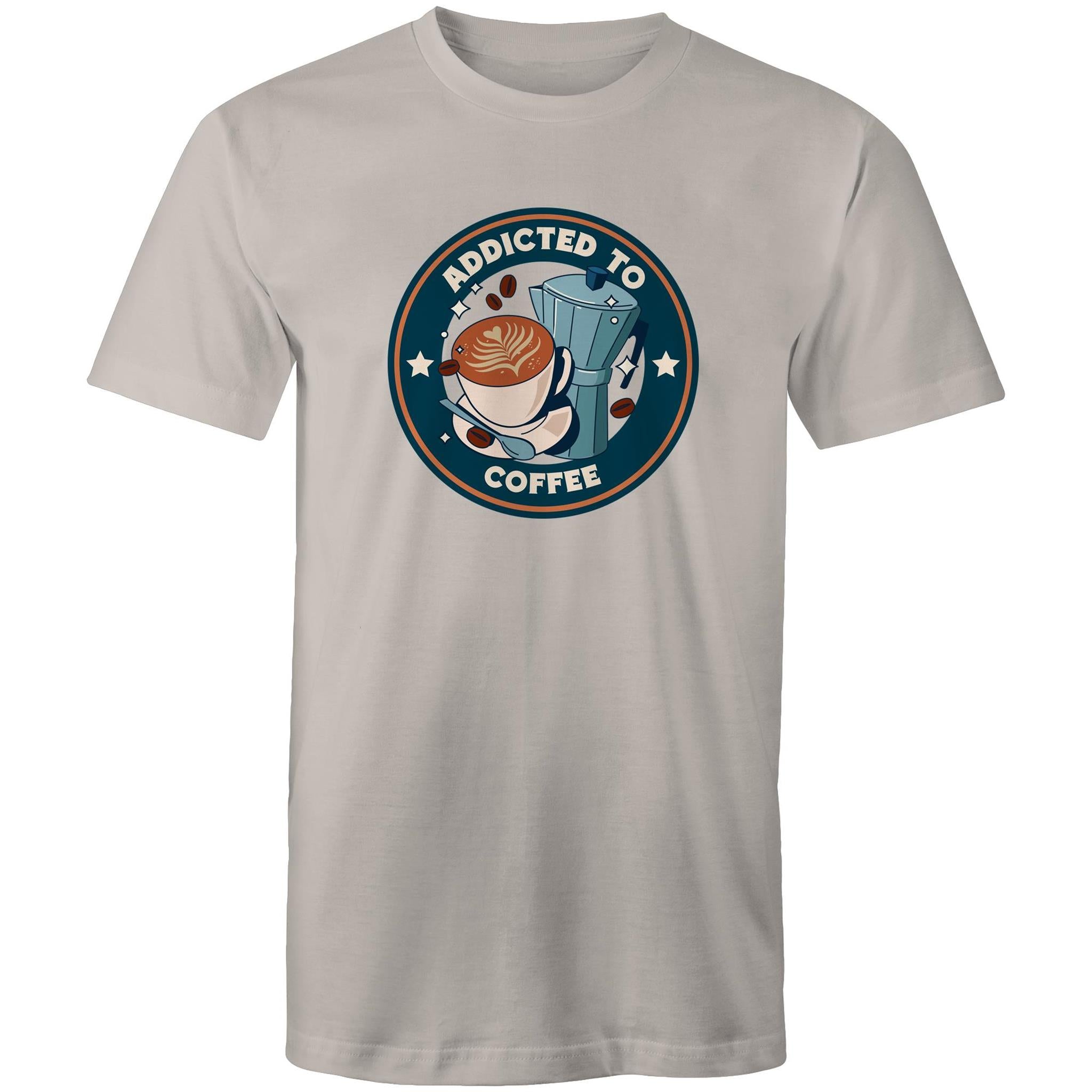 Addicted To Coffee - Mens T-Shirt Light Grey Mens T-shirt Coffee Printed In Australia