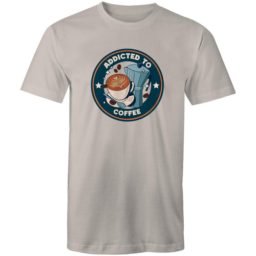 Addicted To Coffee - Mens T-Shirt Light Grey Mens T-shirt Coffee Printed In Australia