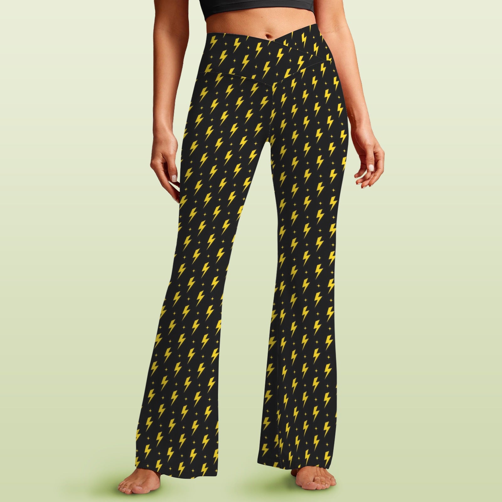 Yellow Lightning High Waist Crossover Tummy Control Flare Leggings 5XL High Waist Flare Leggings comic Printed Offshore