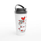 Cat Heart Meow - White 15oz Stainless Steel Travel Mug Travel Mug animal Globally Fulfilled Love