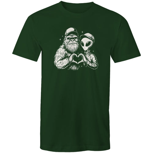 Alien Bigfoot Heart Hands - Mens T-Shirt Forest Green Mens T-shirt Love Printed In Australia Sci Fi