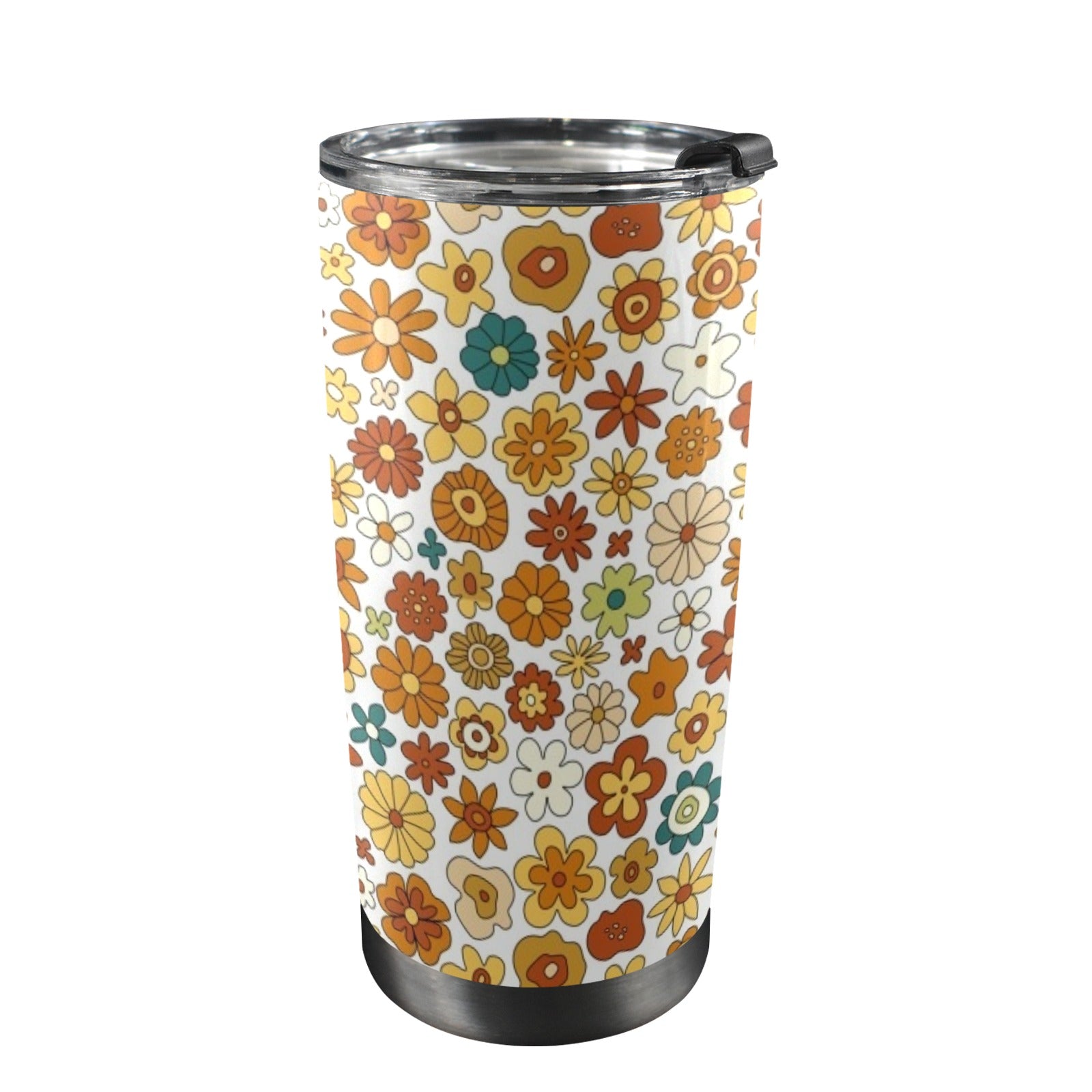 70's Style Floral 20oz Mobile Tumbler with Lid (Black Lock) One Size 20oz Travel Mug Plants Printed Offshore