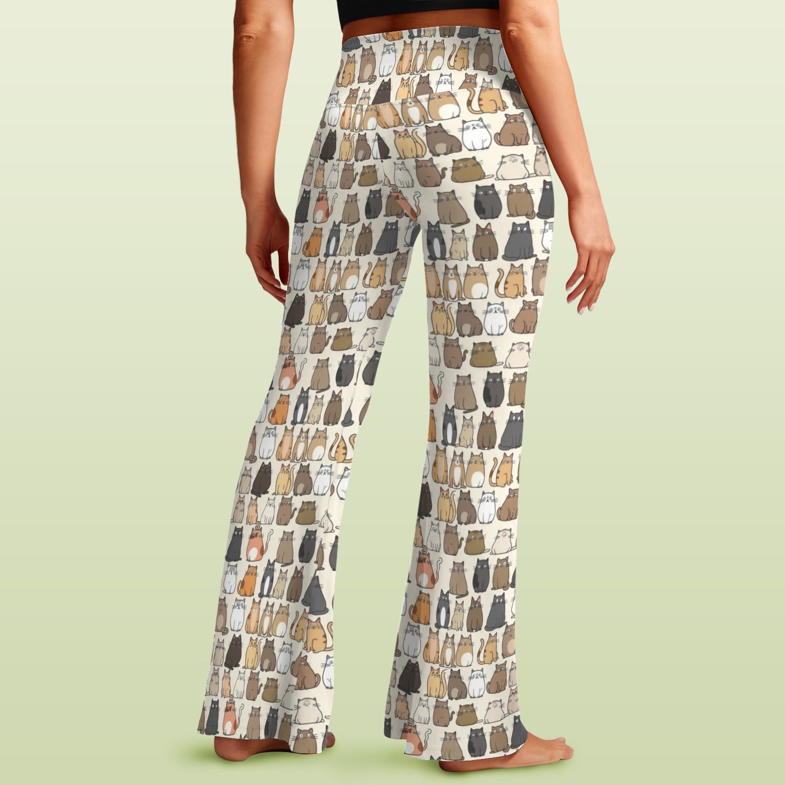 Lots Of Cats High Waist Crossover Tummy Control Flare Leggings High Waist Flare Leggings animal Printed Offshore