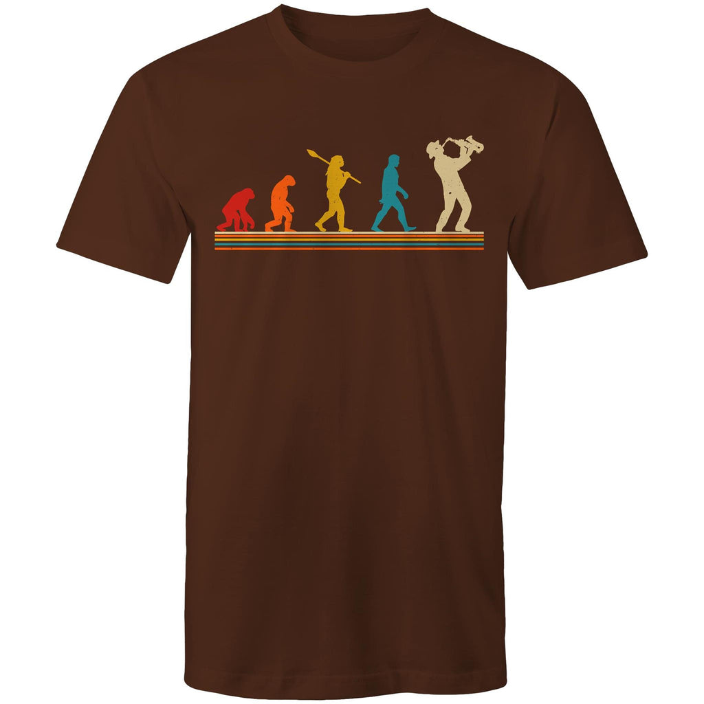 Saxophone Player Evolution - Mens T-Shirt Dark Chocolate Mens T-shirt Music Printed In Australia