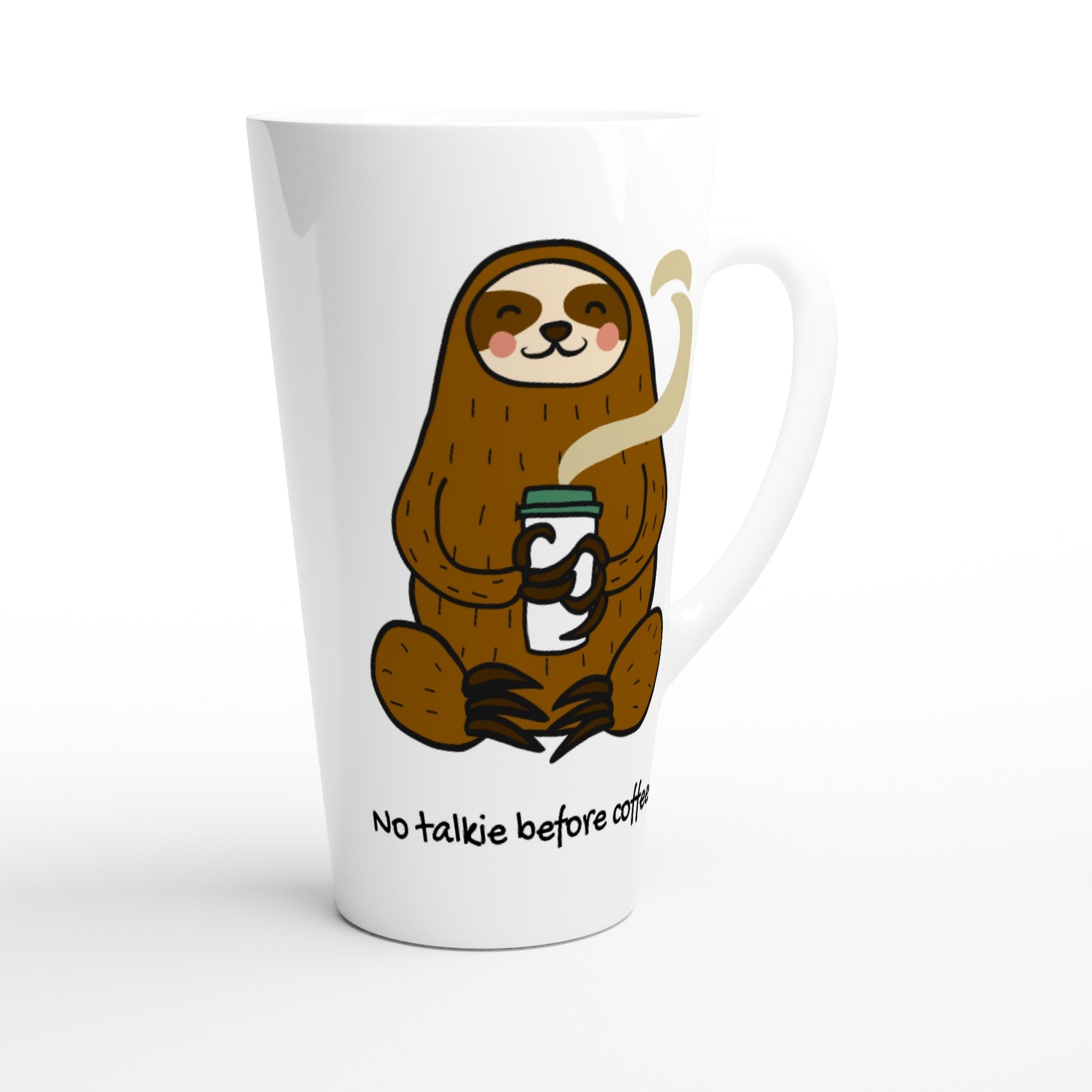 Sloth, No Talkie Before Coffee - White Latte 17oz Ceramic Mug Latte Mug animal Coffee Globally Fulfilled