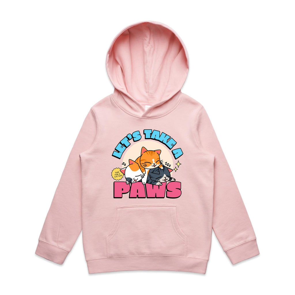 Cat Nap, Let's Take A Paws - Kids Hoodie Pink Kids Hoodie Printed In Australia