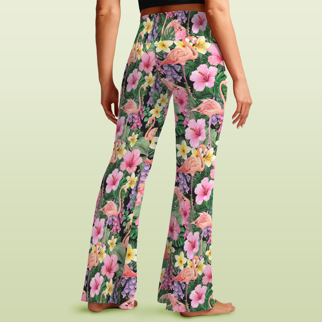 Flamingo Jungle High Waist Crossover Tummy Control Flare Leggings High Waist Flare Leggings animal Printed Offshore