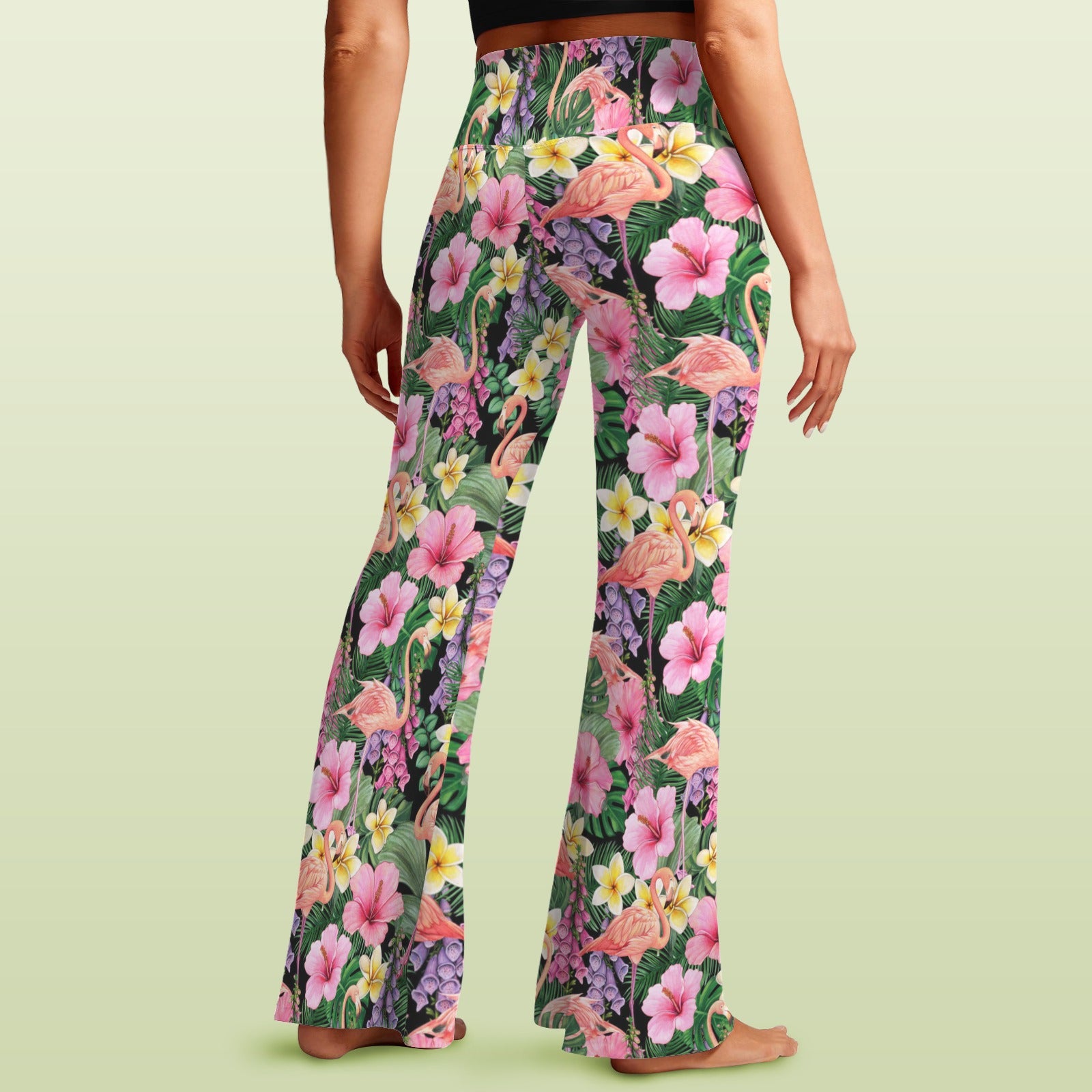 Flamingo Jungle High Waist Crossover Tummy Control Flare Leggings High Waist Flare Leggings animal Printed Offshore