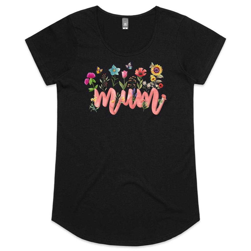 Mum, Flowers And Butterflies - Womens Scoop Neck T-Shirt
