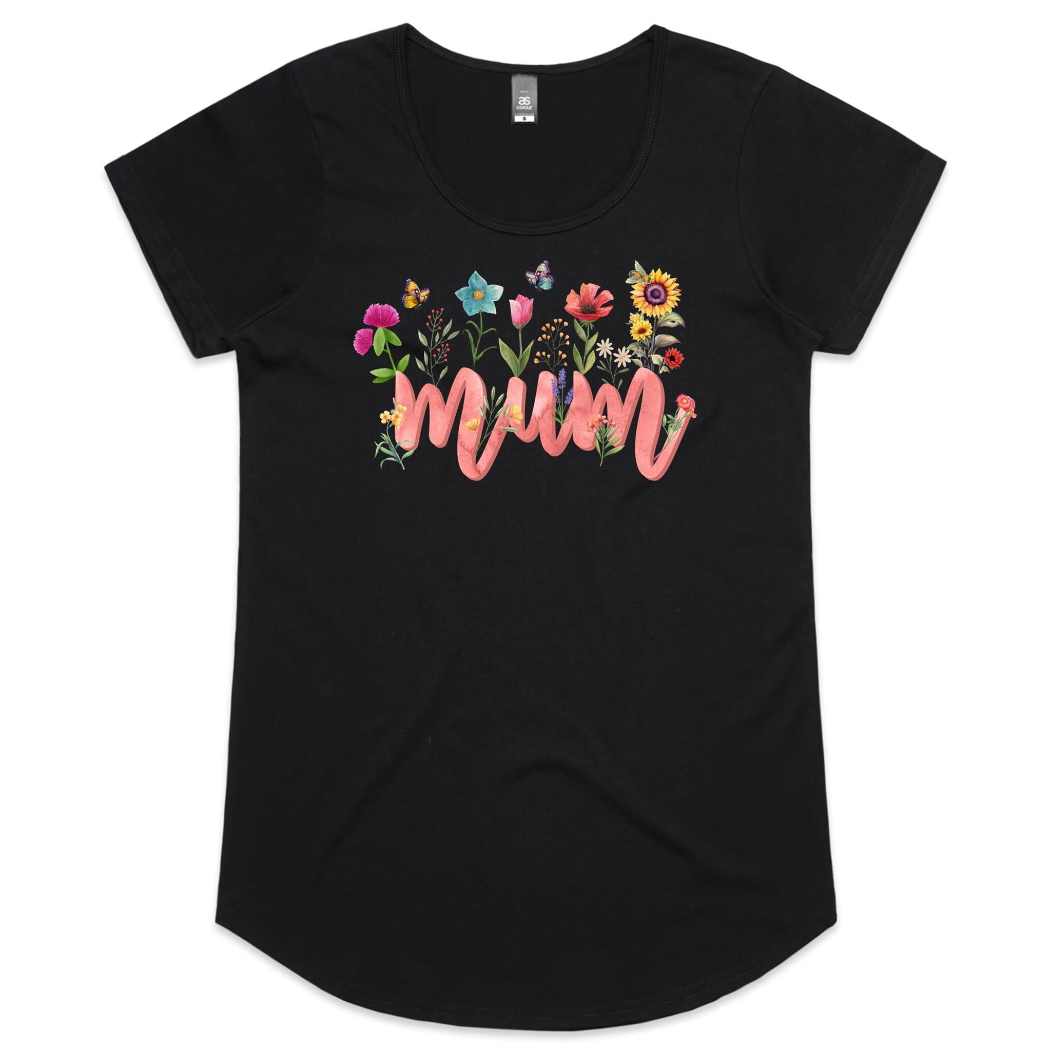 Mum, Flowers And Butterflies - Womens Scoop Neck T-Shirt