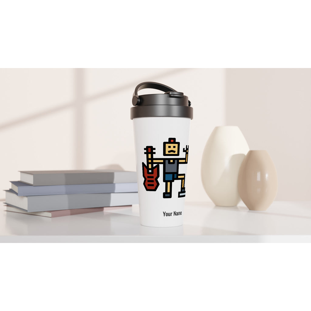 Personalised - Rock And Roll - White 15oz Stainless Steel Travel Mug Personalised Travel Mug coffee Globally Fulfilled music