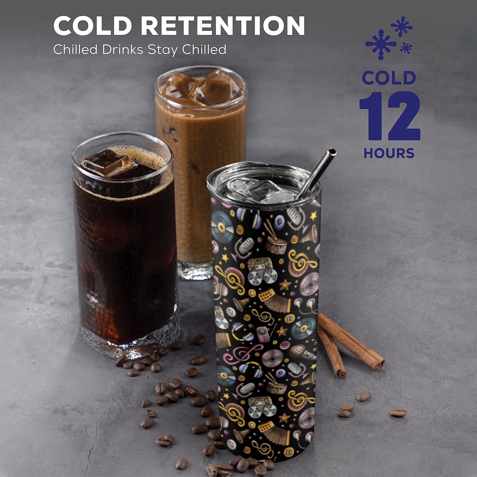 Retro Music Mix 20oz Tall Skinny Tumbler with Lid and Straw