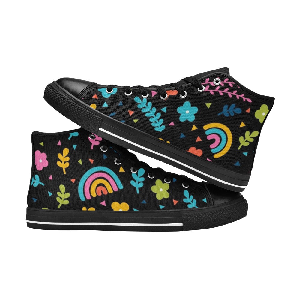 Rainbows And Flowers - Kids' High Top Canvas Shoes Kids High Top Canvas Shoes Plants Printed Offshore