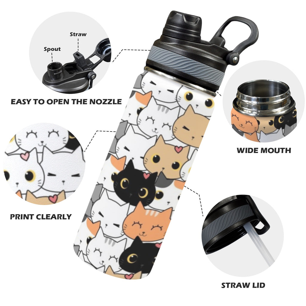 Cute Cartoon Cats - Insulated Water Bottle with Dual-Use Lid (18oz) Insulated Water Bottle with Dual-Use Lid (18oz) animal Printed Offshore