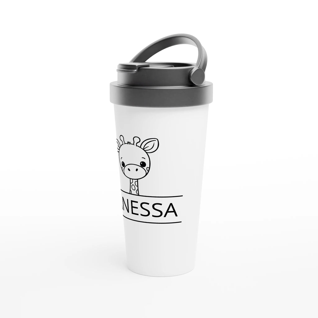 Personalise - Giraffe Name - White 15oz Stainless Steel Travel Mug Personalised Travel Mug animal customise Globally Fulfilled Name personalise