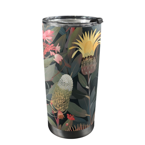 Australian Native Flowers - 20oz Mobile Tumbler with Lid (Black Lock) One Size 20oz Travel Mug Plants Printed Offshore