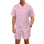 Pink Donut Stripes Men's Hawaiian Shirt & Shorts Set Men's Hawaiian Shirt & Shorts Set Food Printed Offshore