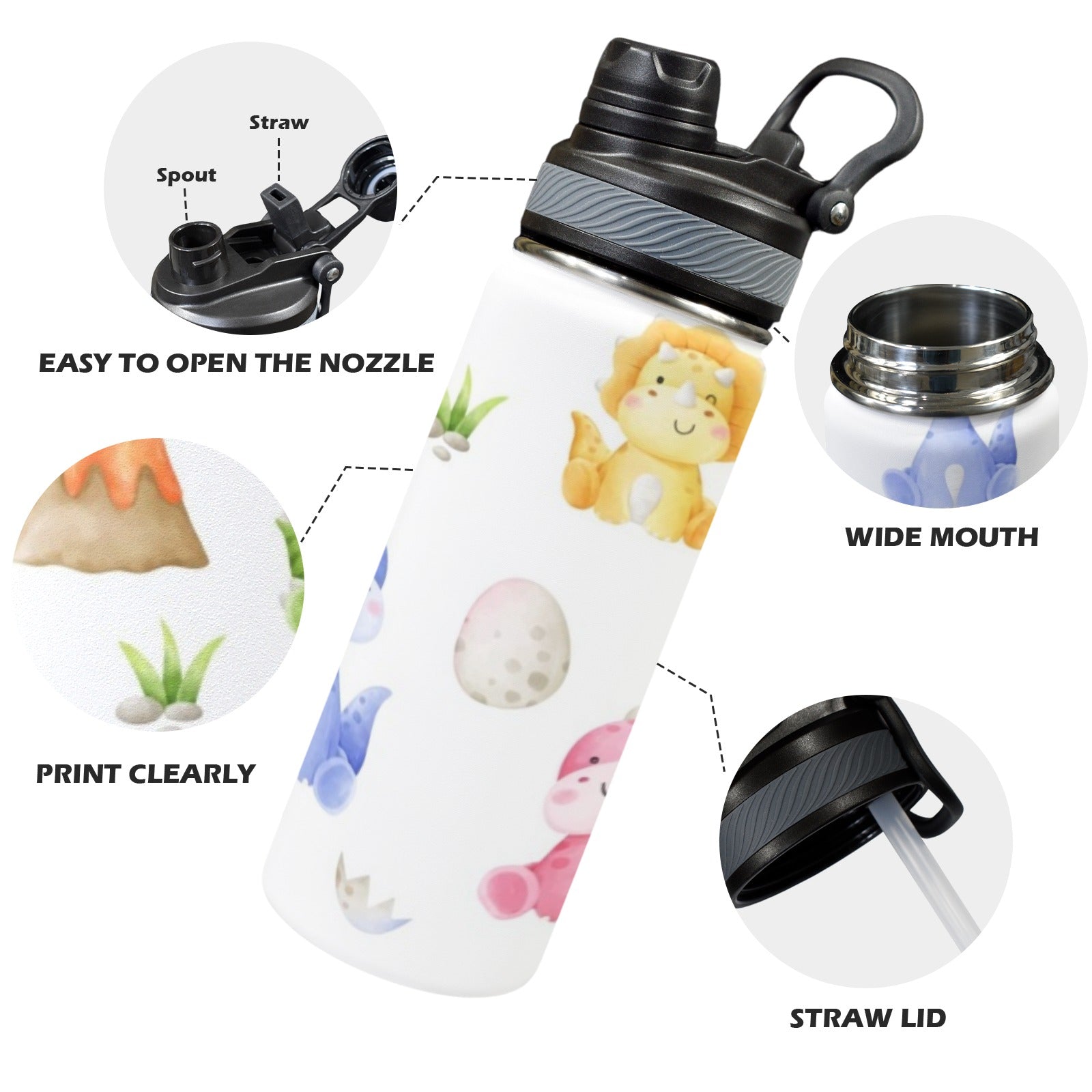 Hatching Dinosaurs - Insulated Water Bottle with Dual-Use Lid (18oz) Insulated Water Bottle with Dual-Use Lid (18oz) animal Printed Offshore