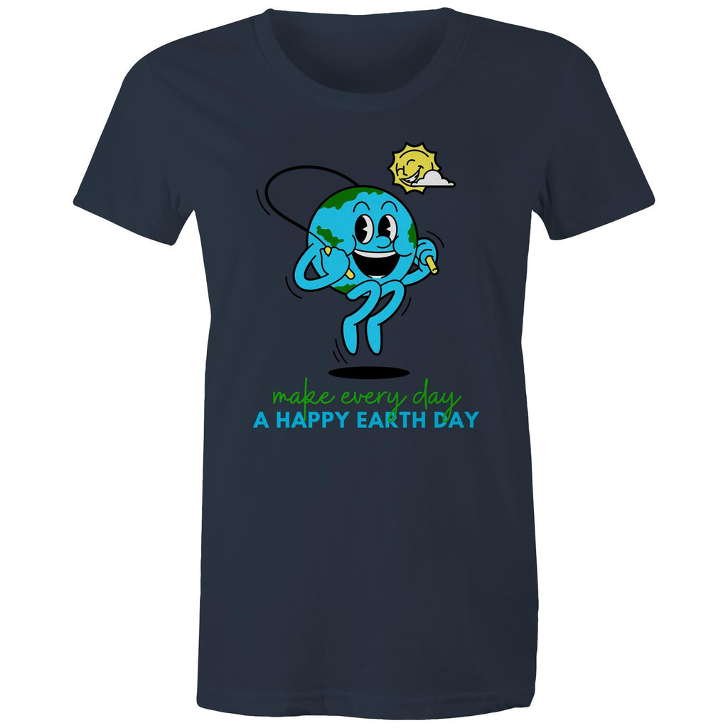 Make Every Day A Happy Earth Day - Womens T-shirt Navy Womens T-shirt Environment Printed In Australia