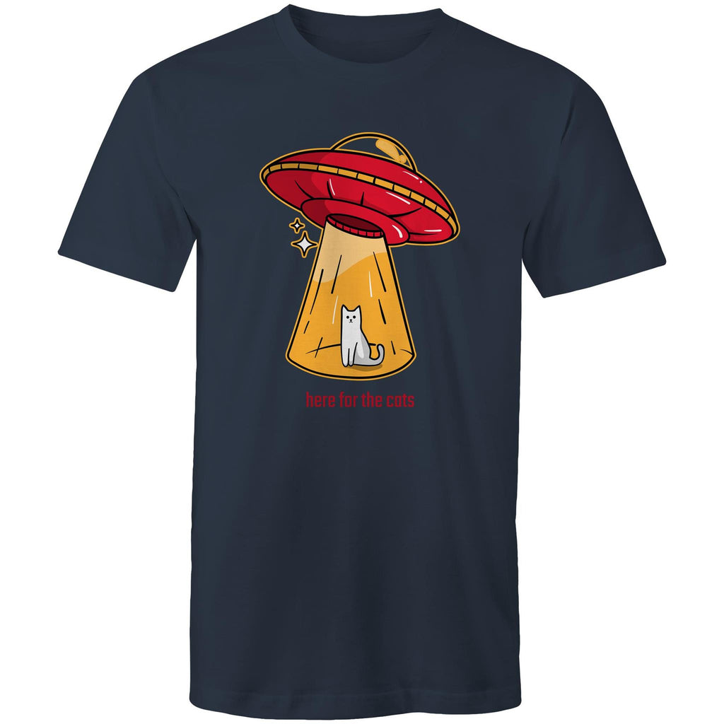 Here For The Cats, UFO - Mens T-Shirt Navy Mens T-shirt animal Printed In Australia Sci Fi