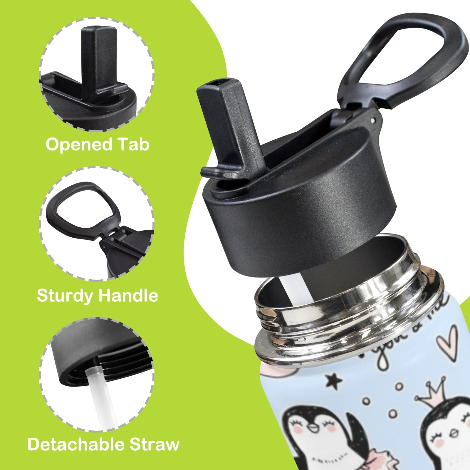 Penguin Love 12oz Kids Water Bottle with Straw Lid