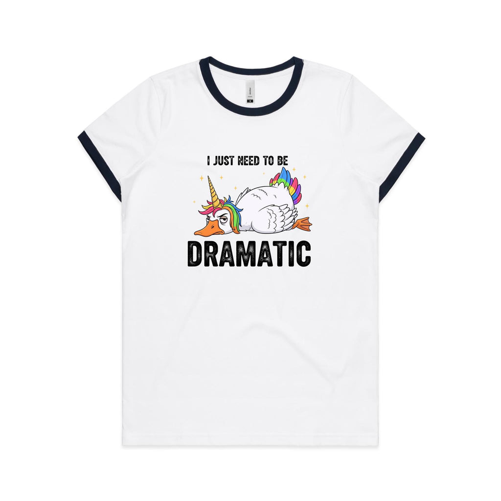 Dramatic Unicorn Goose AS Colour Women's Ringer Tee White Navy Womens Ringer T-shirt animal Printed In Australia