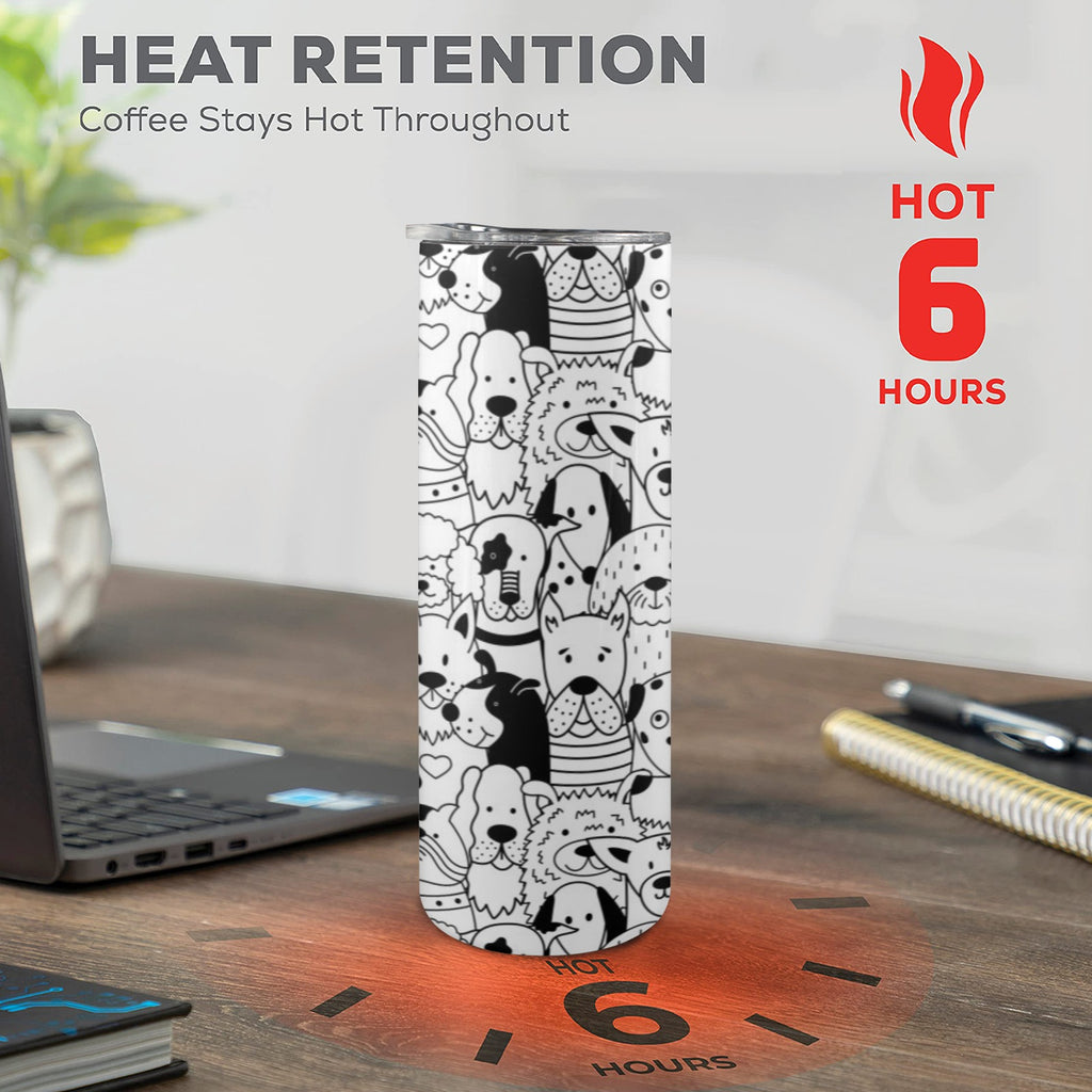 Black And White Dogs - 20oz Tall Skinny Tumbler with Lid and Straw