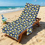 Rubber Ducks On Dark Beach Chair Towel Cover with Side Pockets