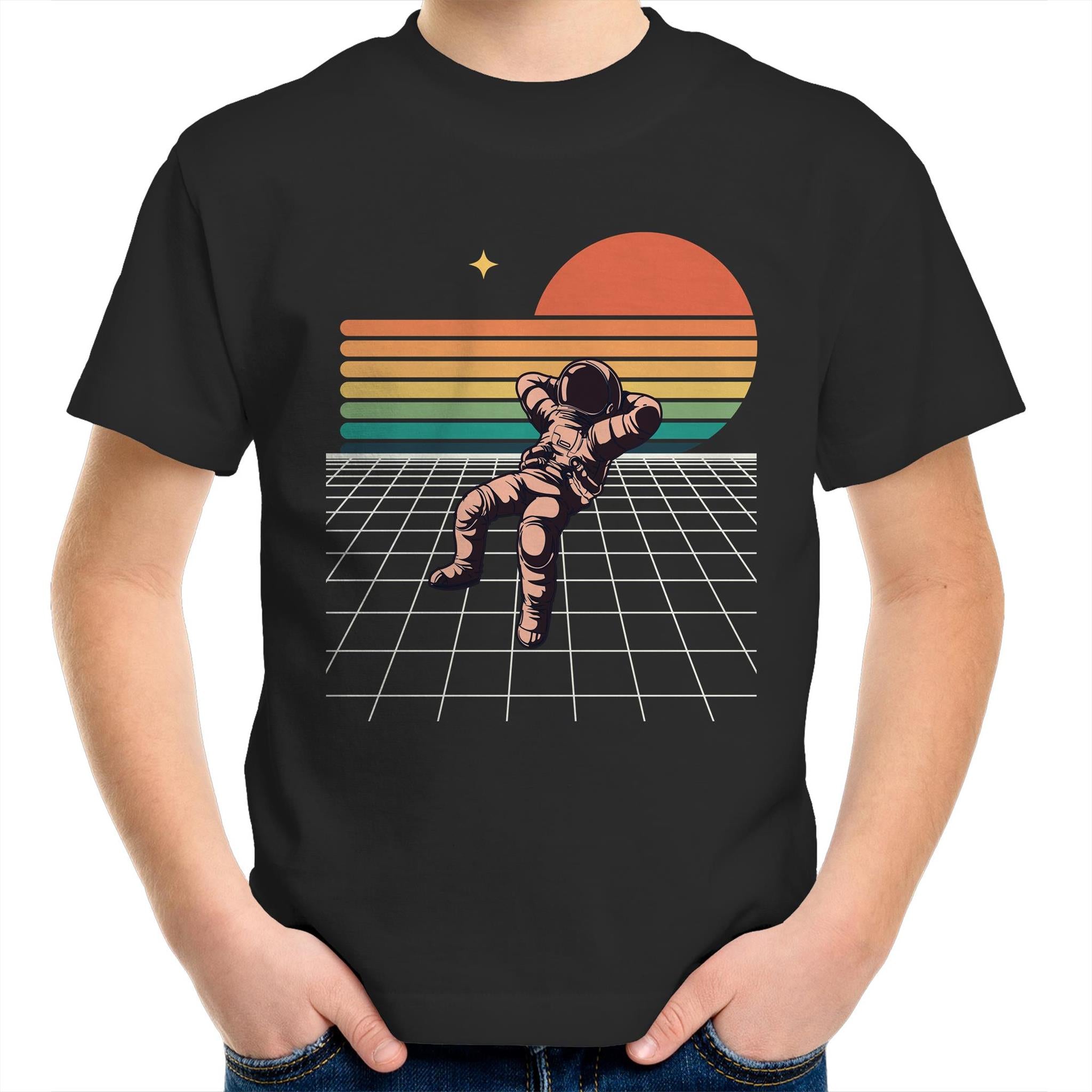 Retro Astronaut - Kids Youth T-Shirt Black Kids Youth T-shirt Printed In Australia Space