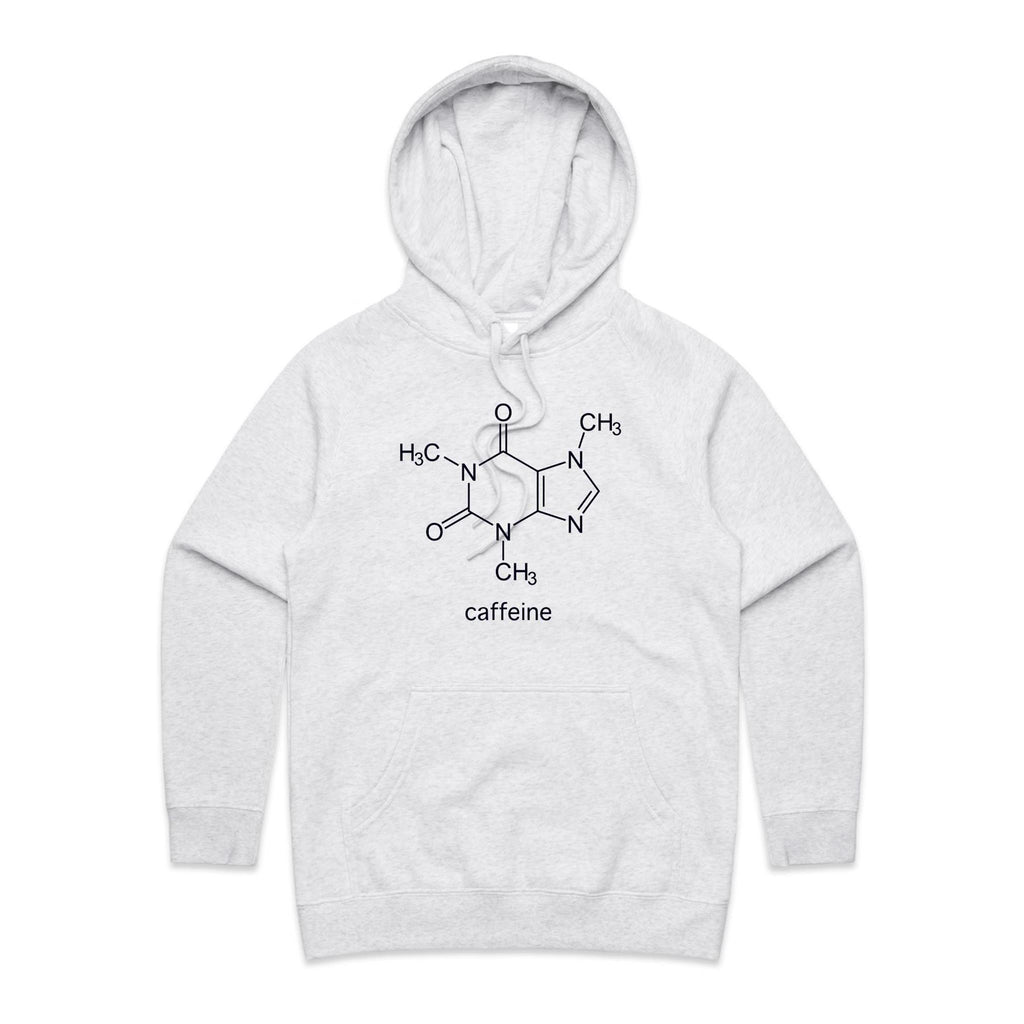 Caffeine Molecule - Womens Hoodie White Marle Womens Hoodie Coffee Printed In Australia