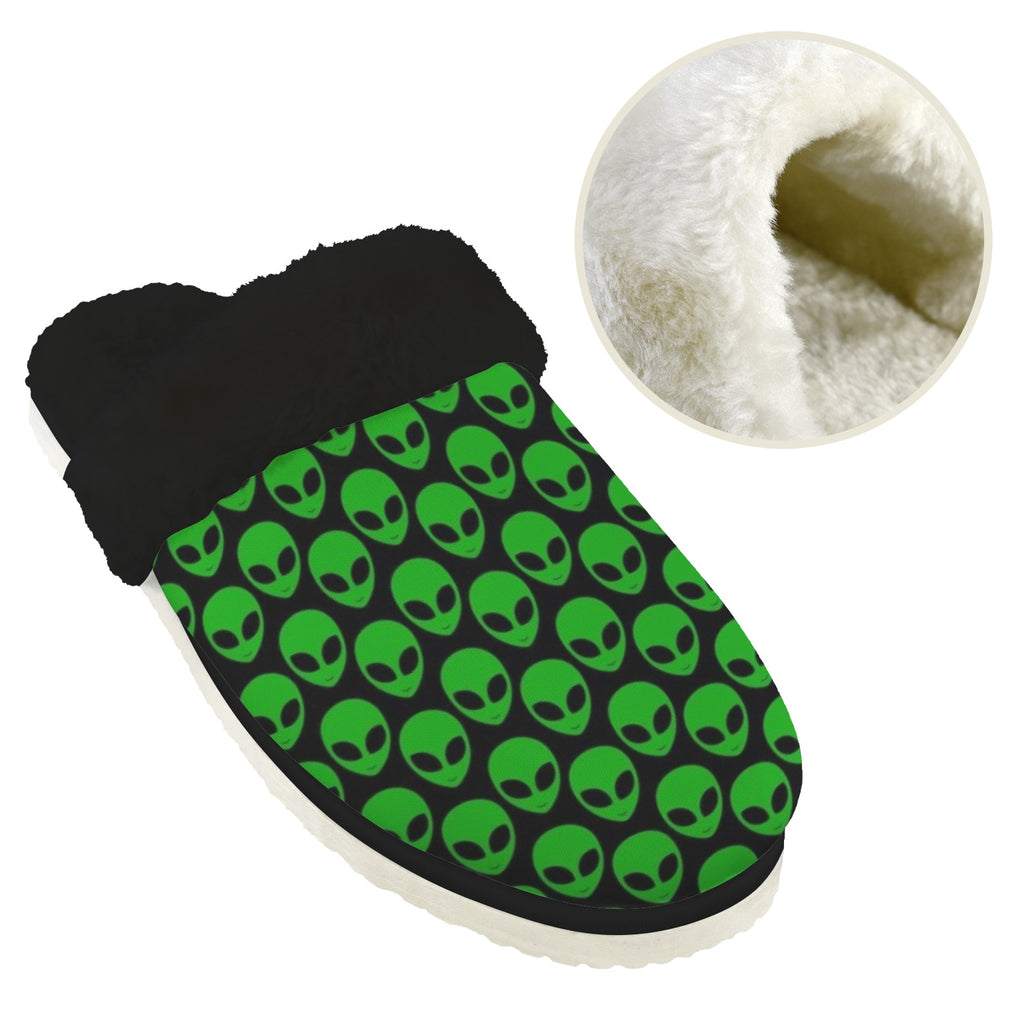 Aliens Men's Fur Trim Thick-Sole Indoor Slippers Men's Fur Trimmed Slippers Printed Offshore Sci-Fi