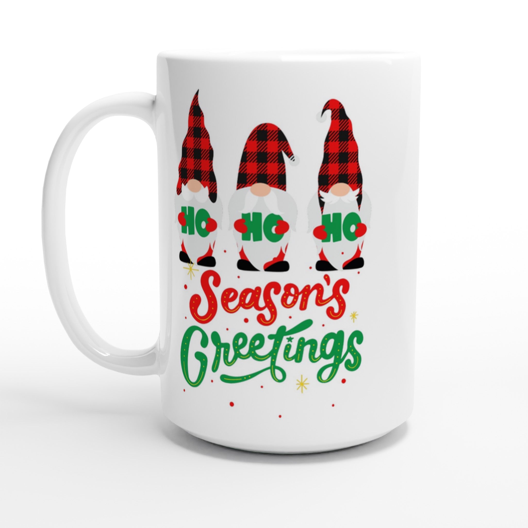 Christmas Gnome, Season's Greetings - White 15oz Ceramic Mug Default Title Christmas 15oz Mug Christmas Globally Fulfilled