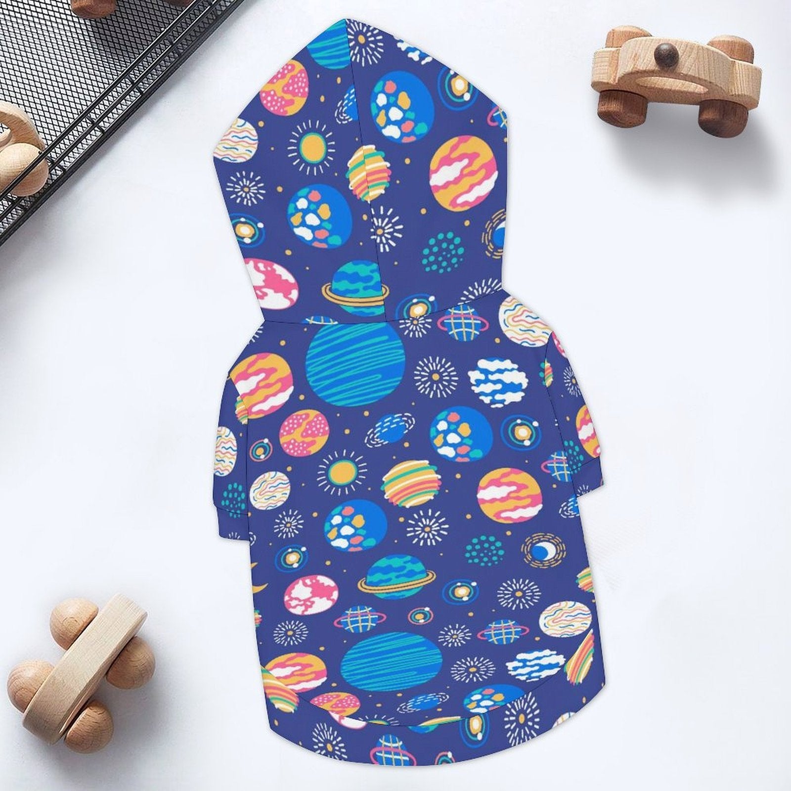Planets On Blue Pet Hoodie (Small Size)