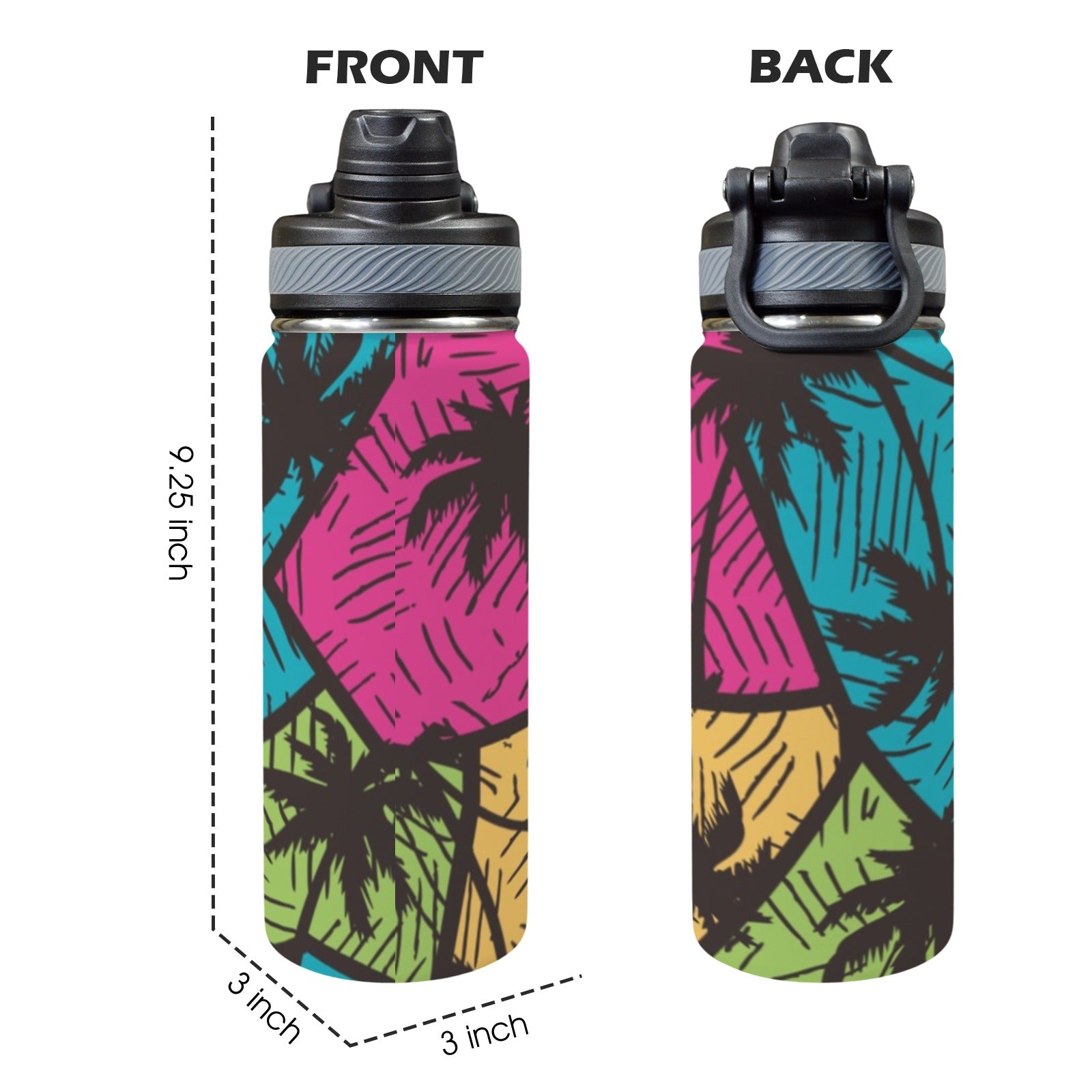 Palm Trees - Insulated Water Bottle with Dual-Use Lid (18oz) Insulated Water Bottle with Dual-Use Lid (18oz) Plants Printed Offshore
