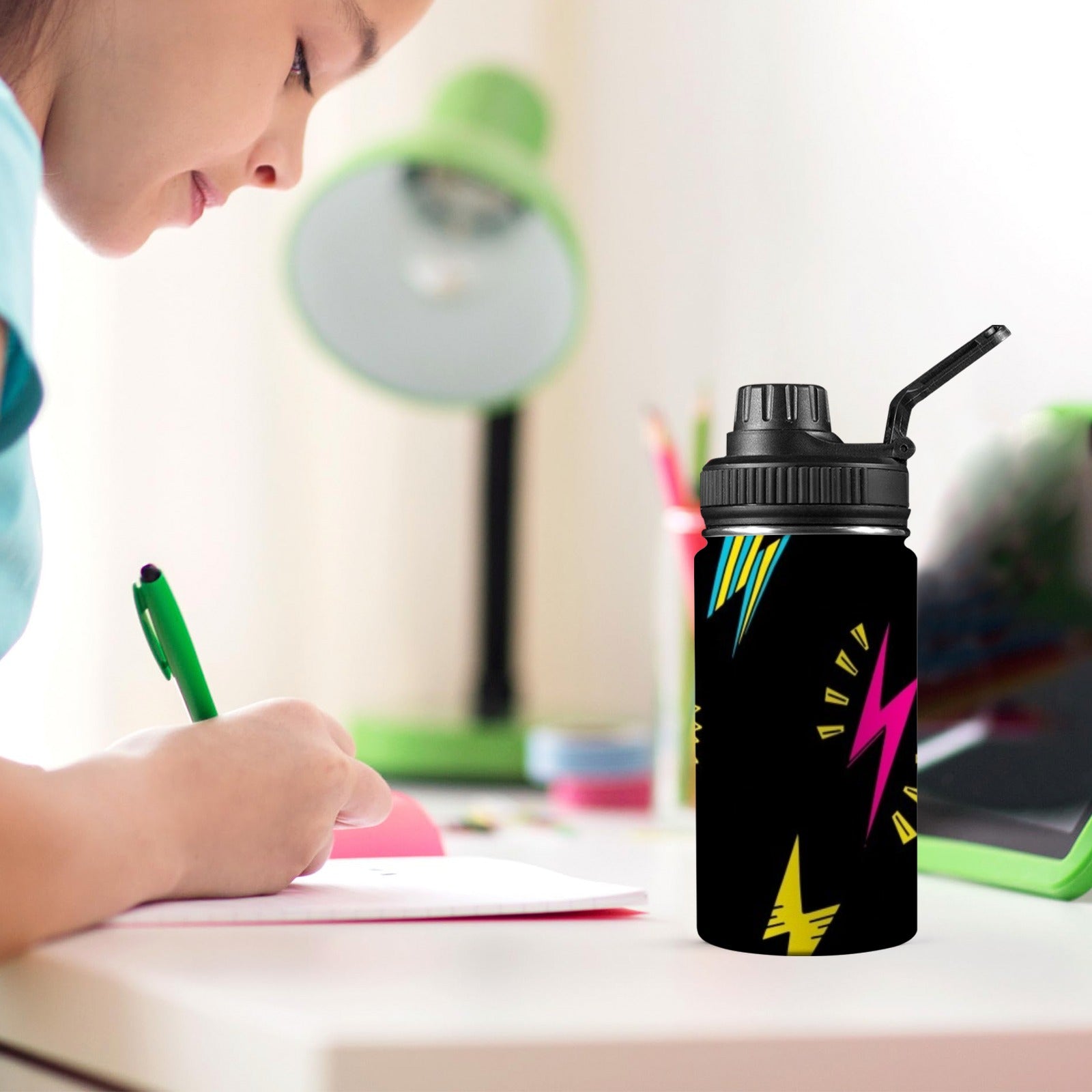 Fun Lightning - Kids Water Bottle with Chug Lid (12 oz) Kids Water Bottle with Chug Lid comic Printed Offshore