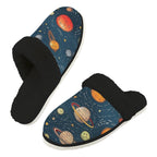 Galaxy Men's Fur Trim Thick-Sole Indoor Slippers 2XL Men's Fur Trimmed Slippers Printed Offshore Space