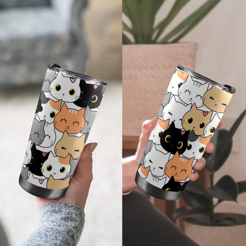 Cute Cartoon Cats - 20oz Mobile Tumbler with Lid (Black Lock) 20oz Travel Mug animal Printed Offshore