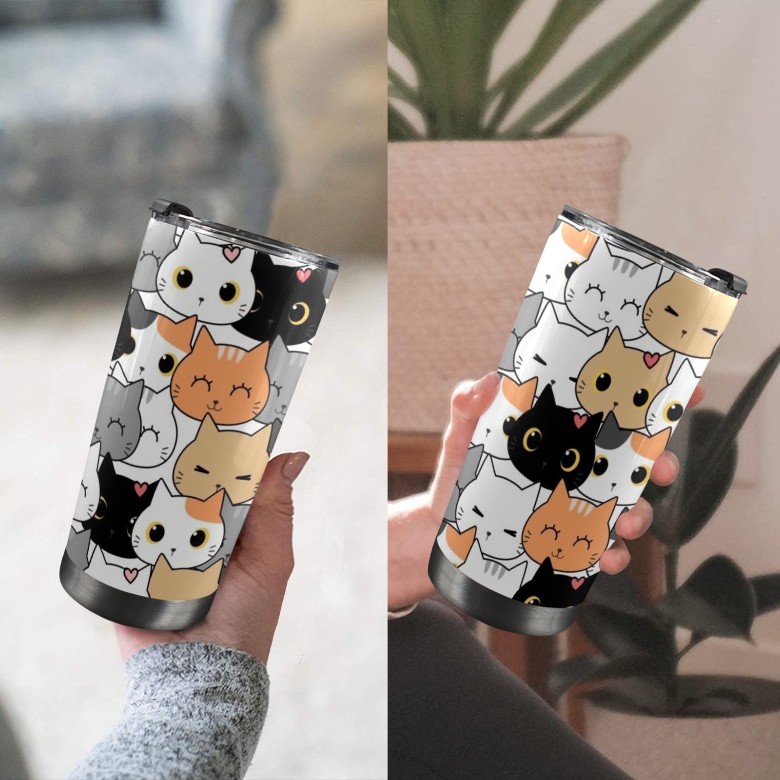 Cute Cartoon Cats - 20oz Mobile Tumbler with Lid (Black Lock) 20oz Travel Mug animal Printed Offshore