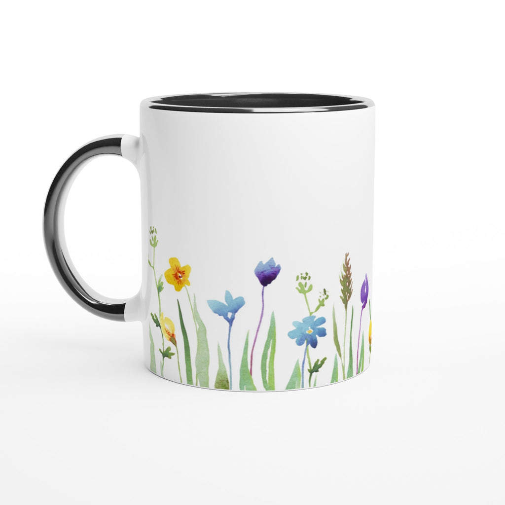 Spring Flowers - White 11oz Ceramic Mug with Colour Inside Ceramic Black Colour 11oz Mug Globally Fulfilled Plants