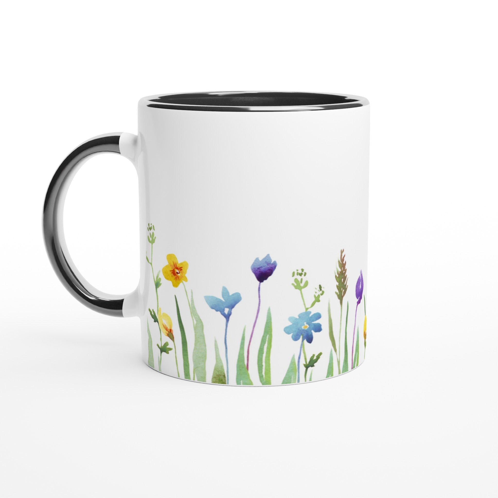 Spring Flowers - White 11oz Ceramic Mug with Colour Inside Ceramic Black Colour 11oz Mug Globally Fulfilled Plants