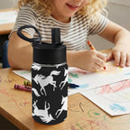 Black And White Unicorn - 12oz Kids Water Bottle with Straw Lid