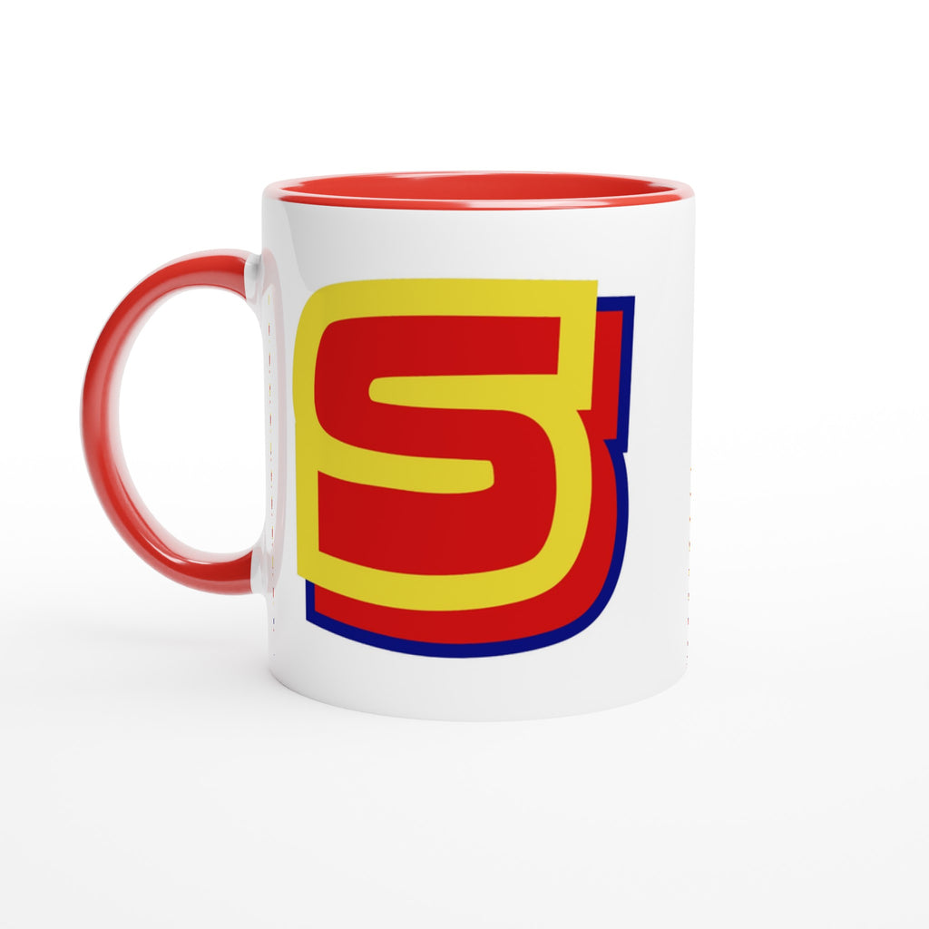Personalised - Superhero Initial - White 11oz Ceramic Mug with Color Inside Ceramic Red Personalised 11oz Mug customise Globally Fulfilled Name personalise
