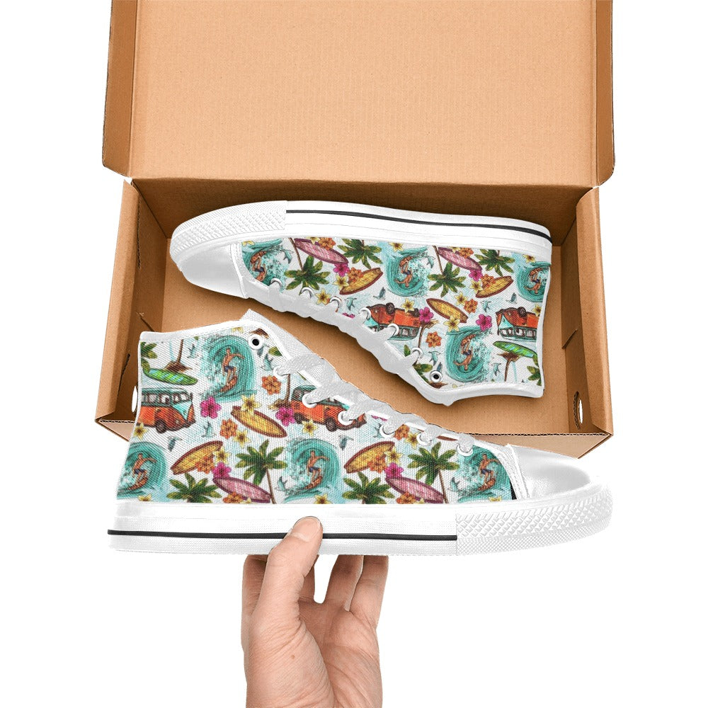 Surfing Safari Men's High Top Canvas Shoes Men's Classic High Top Canvas Shoes Printed Offshore Surf